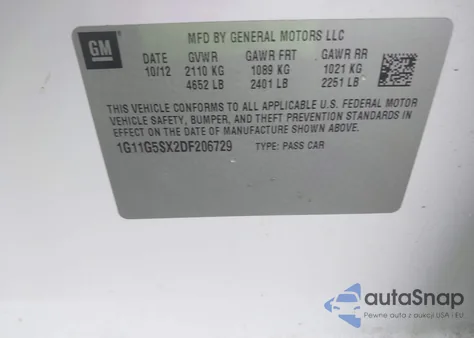 2013 Chevrolet Malibu 3Lt z USA, uszkodzony, nr VIN 1G11G5SX2DF206729